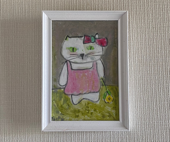 絵画。原画【花が好きな白い猫ちゃん】 - shimokan.co.jp