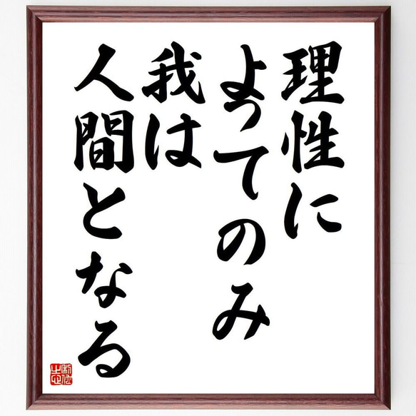 ルネ・デカルトの名言「理性によってのみ我は人間となる」／額付き書道色紙／受注後直筆(Y5334)