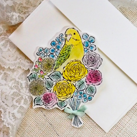 GREETING CARD コトリブーケ - セキセイインコライトグリーン 2PC SET