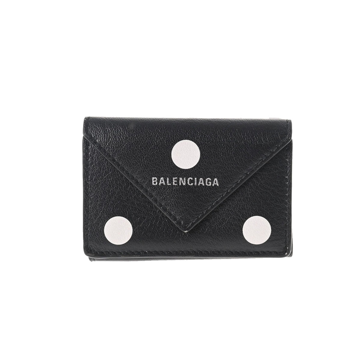 BALENCIAGA バレンシアガ ペーパー ミニウォレット ドット 黒/白 391446 レディース カーフ 三つ折り財布 Bランク 中古 