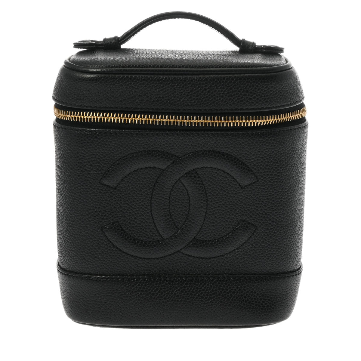 CHANEL シャネル 縦型バニティ ブラック ゴールド金具 - レディース キャビアスキン ハンドバッグ Bランク 中古 