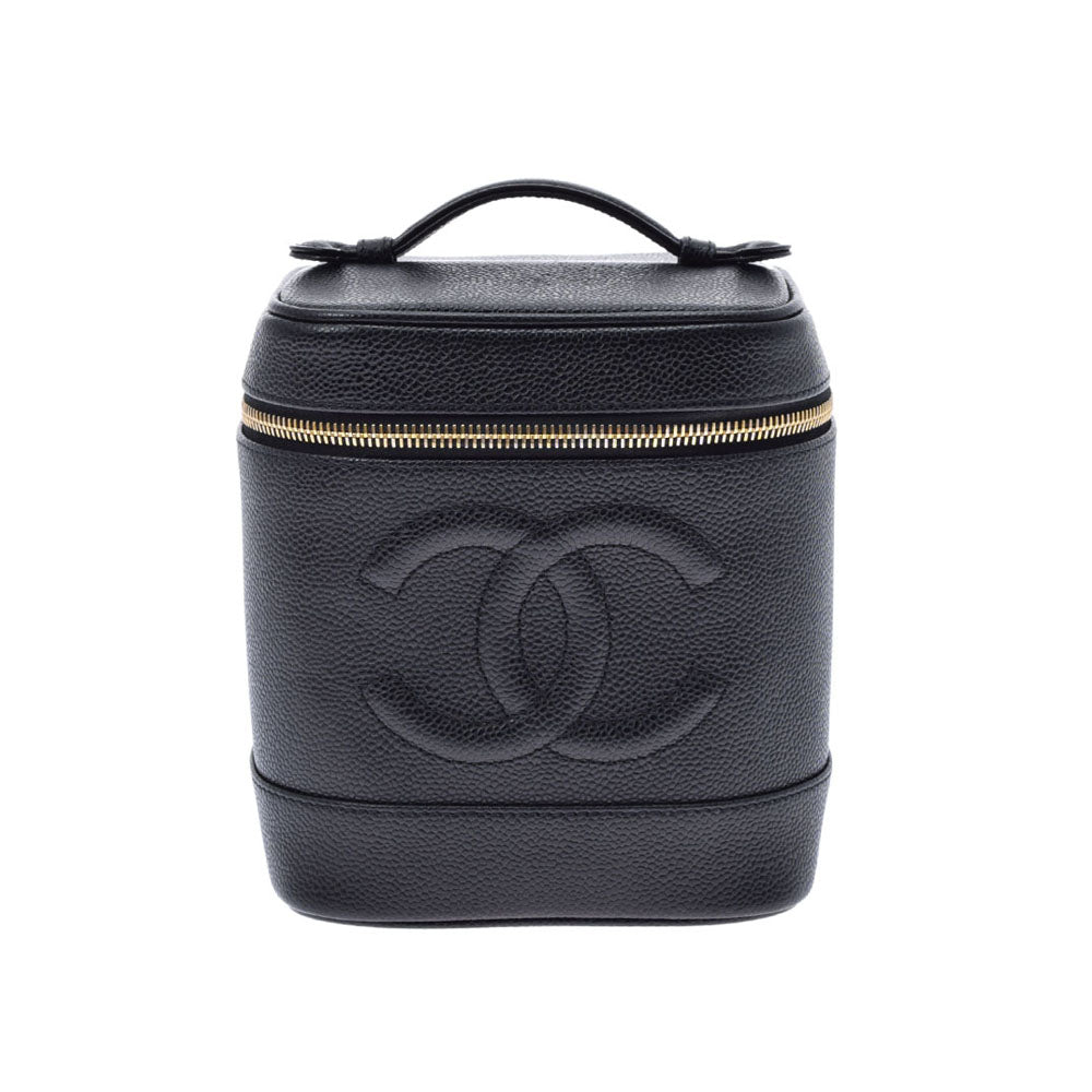 CHANEL シャネル 縦型バニティ 黒 ゴールド金具 レディース キャビアスキン ハンドバッグ Aランク 中古 