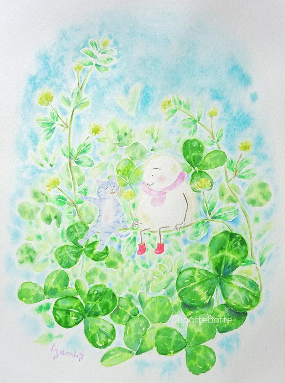 【原画】野の花Ⅴ　黄色いシロツメクサ / ポテとゆきだるまん 2021.04.20～ 水彩画　no.134