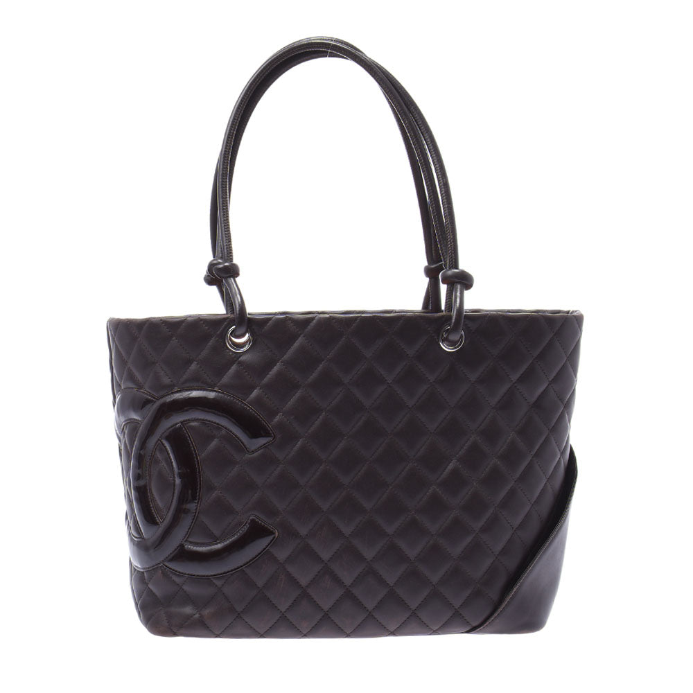 CHANEL シャネル カンボンライン ラージトート ダークブラン レディース ラムスキン トートバッグ Bランク 中古 