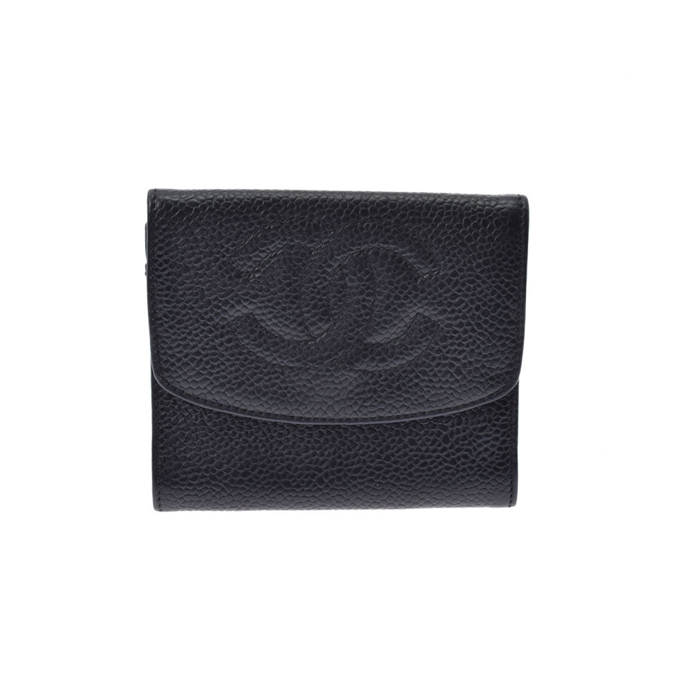 CHANEL シャネル 黒 ゴールド金具 レディース キャビアスキン コインケース Bランク 中古 