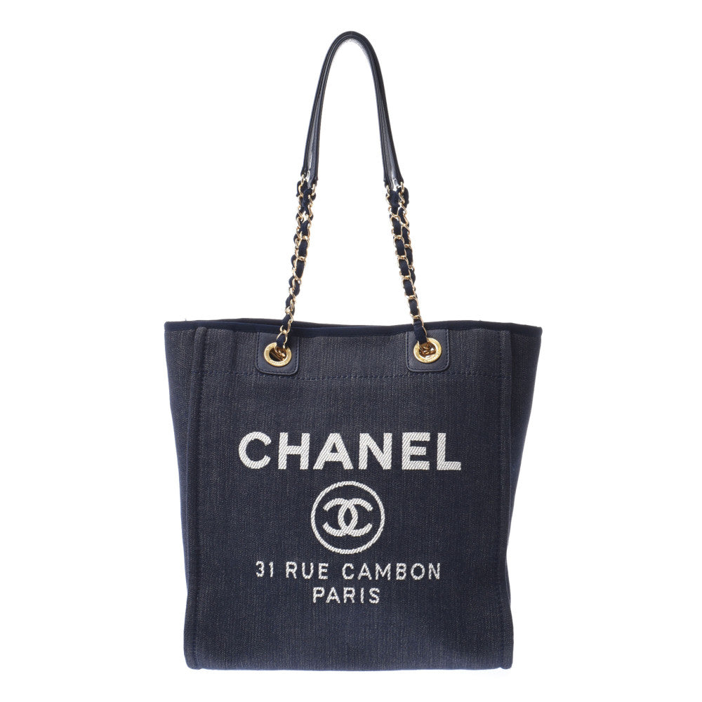 CHANEL シャネル ドーヴィル  紺系 レディース キャンバス トートバッグ ABランク 中古 