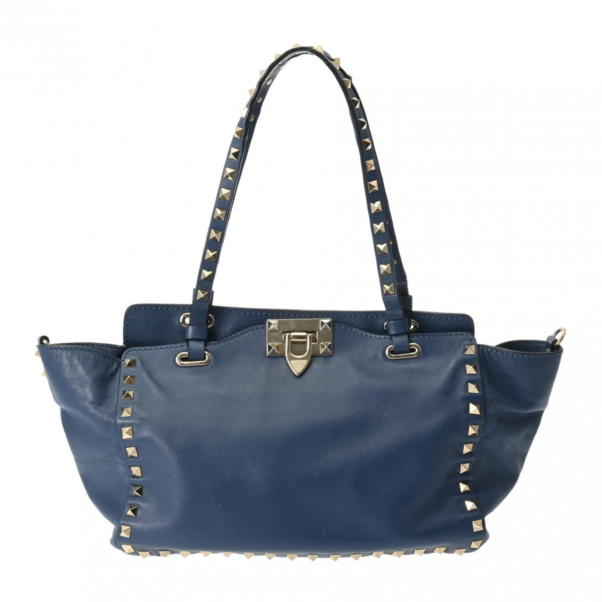 VALENTINO ヴァレンティノ 2way トートバッグ ロックスタッズ ブルー ゴールド金具 レディース レザー ショルダーバッグ Bランク 中古 