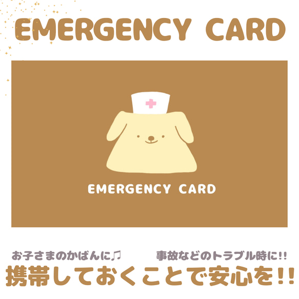 いぬのEMERGENCY CARD 1枚(緊急連絡先) 5.5cm×9cm