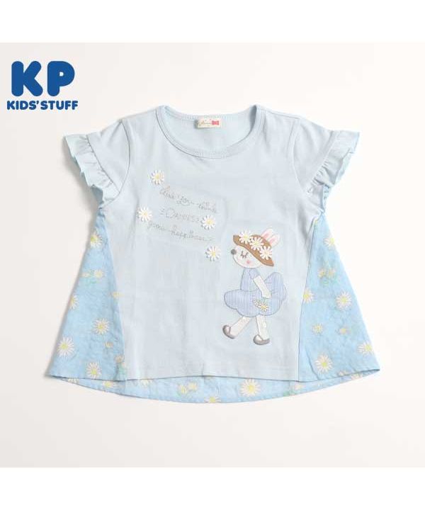 ケーピー/KP(ケーピー)mimiちゃんアップリケのデイジー柄切り替え半袖Tシャツ(140)