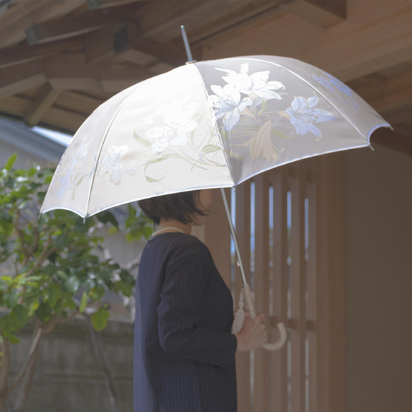 【晴雨兼用傘】絵おり 百合 ベージュ