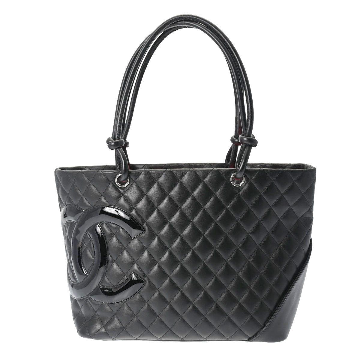 CHANEL シャネル カンボンライン ラージトート 黒/黒 A25169  レディース ラムスキン エナメル トートバッグ Aランク 中古 