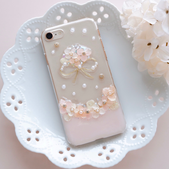 小さな紫陽花ブーケ❁.*･ﾟスマホケース  パウダーピンク【※iPhone専用ページ】