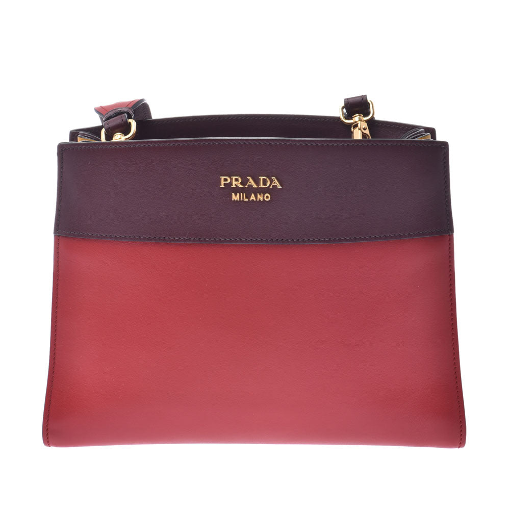 PRADA プラダ  赤/茶/黄 レディース カーフ ショルダーバッグ 1BC034  中古