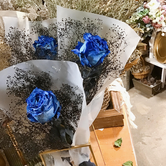 再販★Blue Rose &ブラックラメかすみ草ドライフラワー ❤︎大人シンプル★神の祝福で特別な日に魔法を