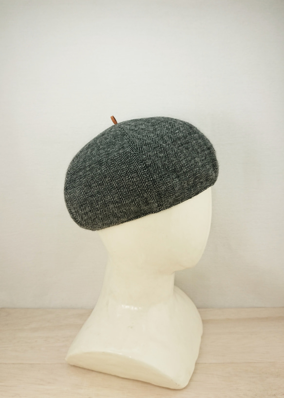 Tweed herringbone beret   black×gray