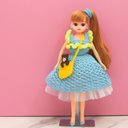 リカちゃんサイズ■ドール服と小物 3点セット■サマーニット レース糸で編んだワンピース、バッグ、パニエ