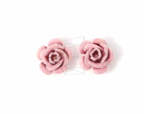 BSC-069-G【4個入り】フロッキングバラチャーム,mini flocked rose Pendant