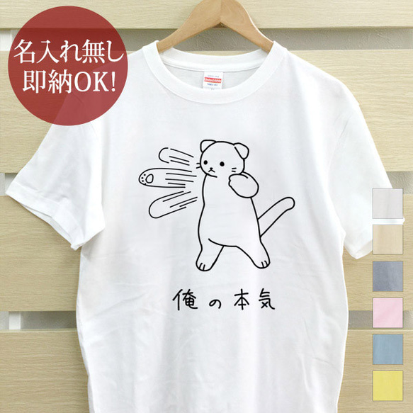 俺の本気 たれ耳猫 ネコパンチ ねこ 動物 レディース メンズ Tシャツ おもしろTシャツ 綿100%  即納