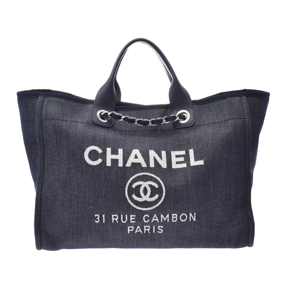 CHANEL シャネル ドーヴィル トート 青 レディース デニム 2WAYバッグ Aランク 中古 