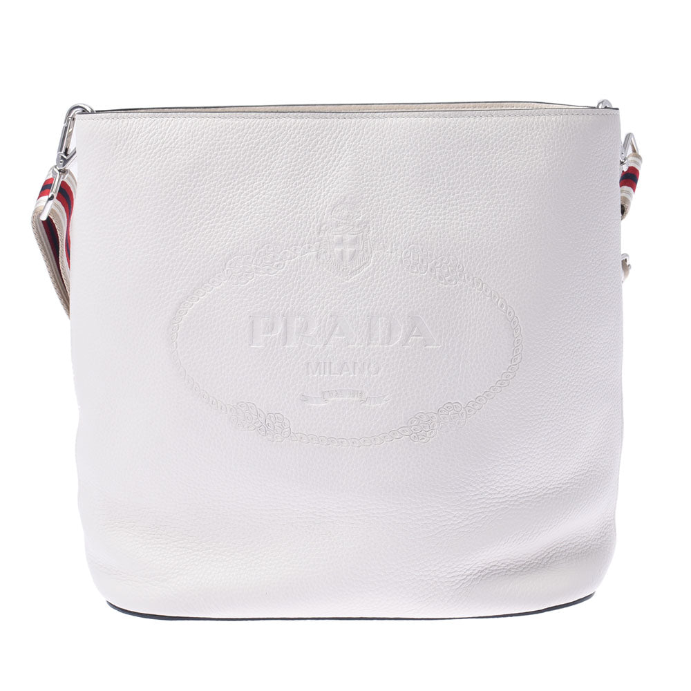 PRADA プラダ 白 シルバー金具 1BE023 ユニセックス カーフ ショルダーバッグ ABランク 中古 