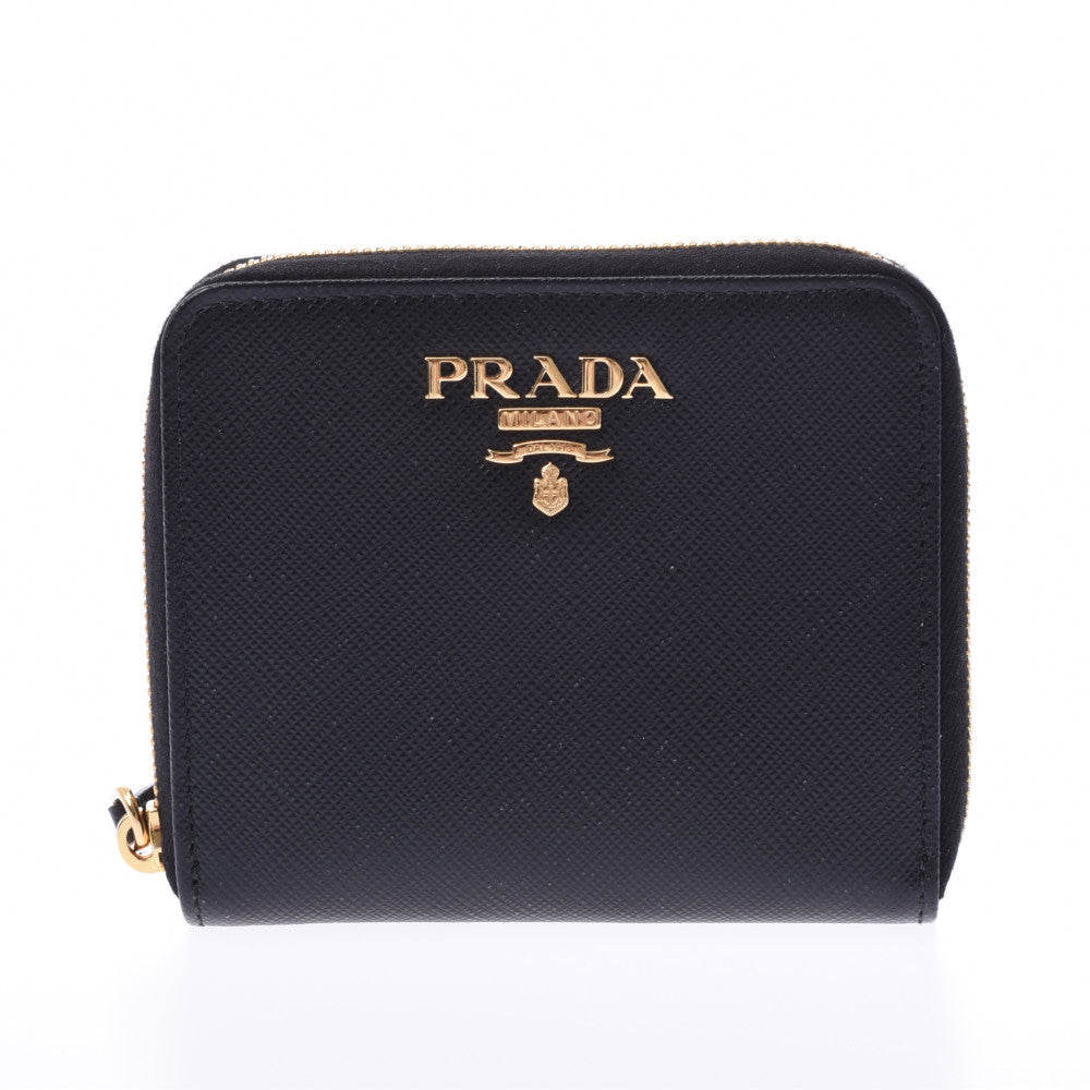 PRADA プラダ 黒 ゴールド金具 ユニセックス サフィアーノ 二つ折り財布 Aランク 中古 