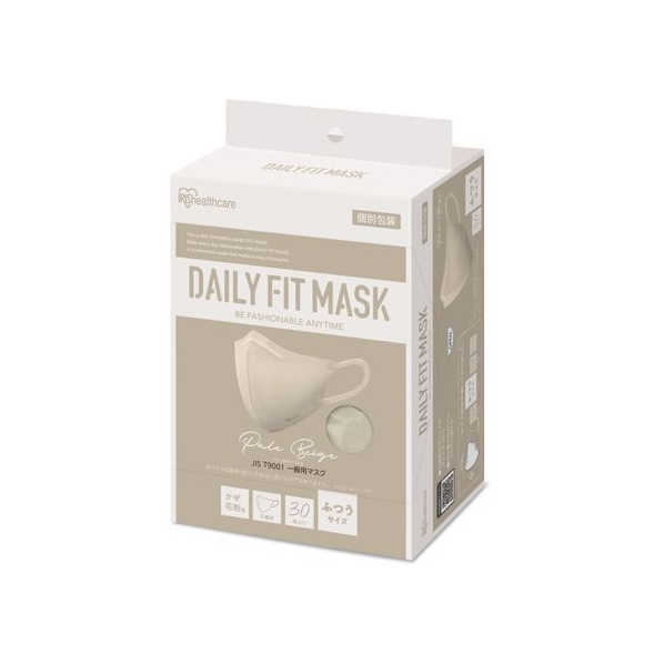 アイリスオーヤマ DAILYFITMASK立体 ふつう 30枚入 ペールベージュ FCU8467-RK-F30SXQ