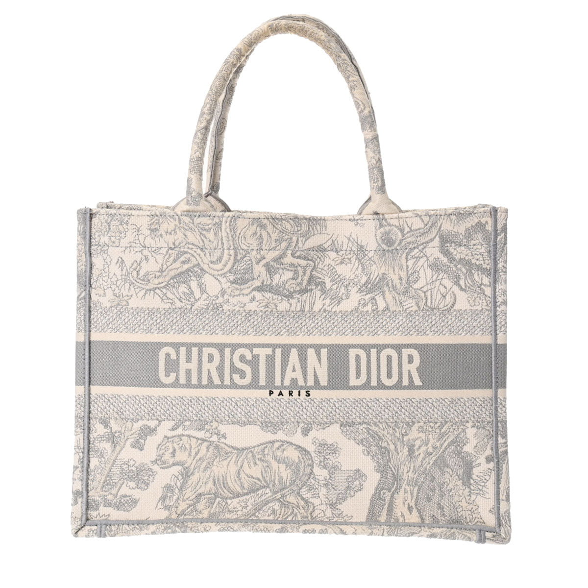 CHRISTIAN DIOR クリスチャンディオール ブックトート ミディアム エンブロイダリー グレー/ホワイト M1296ZTDT レディース キャンバス ハンドバッグ Bランク 中古 