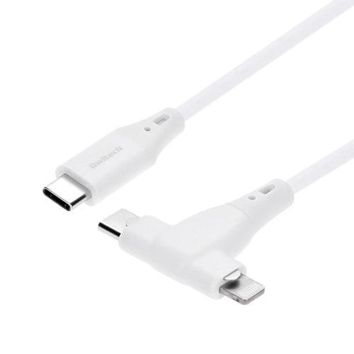 オウルテック OWL-CBSCLC20-WH 2in1 USB Type-C to C/Lightningケーブル PD60W充電・データ転送対応 ケーブル長：2m ホワイト