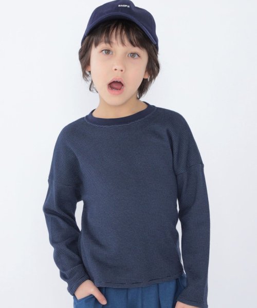 【SHIPS KIDS別注】THYARD:100～140cm / ソフト ワッフル 長袖 カットソー