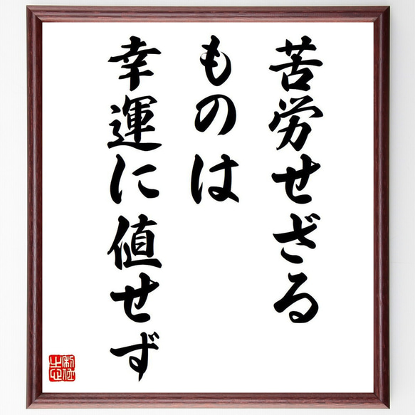 レオナルド・ダ・ヴィンチの名言「苦労せざるものは、幸運に値せず」額付き書道色紙／受注後直筆（V6119）