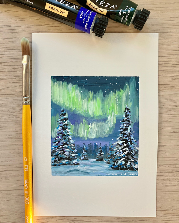 ORIGINAL PAINTING - Aurora, 原画, オリジナルアート, winter art