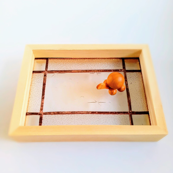 【昭和ガラス】「銀河」を愛でる天然木トレイ　ステンドグラス/Galaxy Natural wood tray