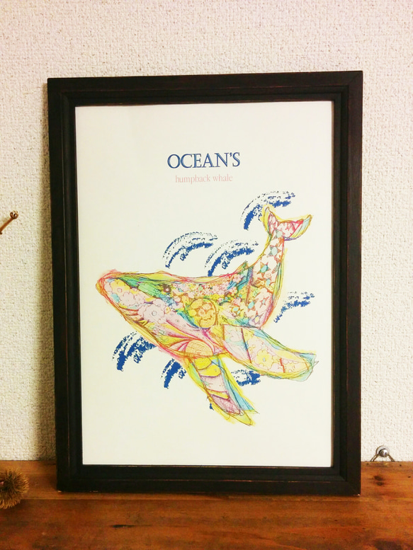 クジラ　アートイラスト　ポスター ocean’s/humpback whale　 A4/B4