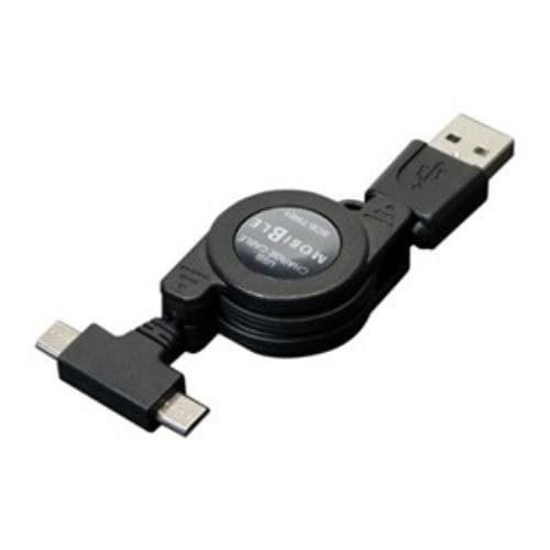 ミヨシ MCO SCB-TW01／BK microUSBツインコネクタ搭載 巻取り式ケーブル （ブラック）