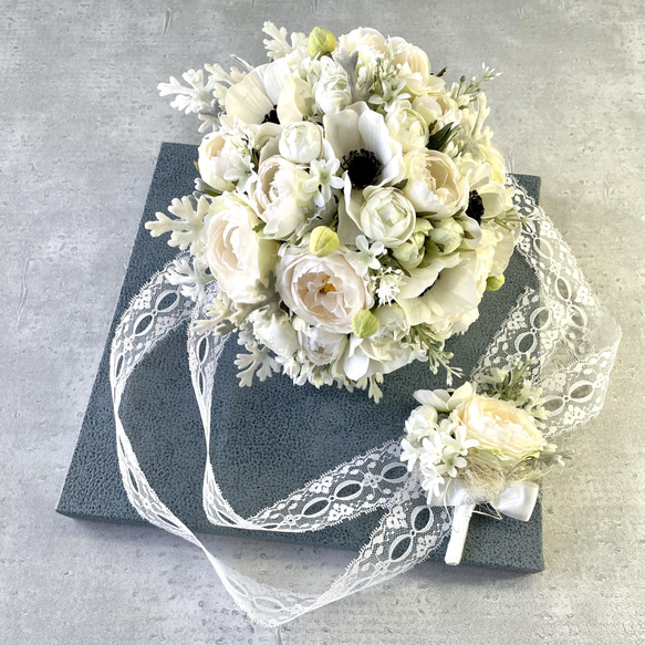 ❁Wedding bouquet❁アネモネとオールドローズのコロコロブーケ【31214】