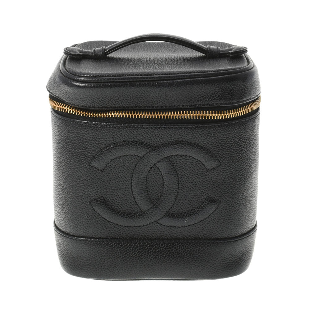 CHANEL シャネル 縦型バニティ ブラック ゴールド金具 レディース  キャビアスキン ハンドバッグ ABランク 中古 