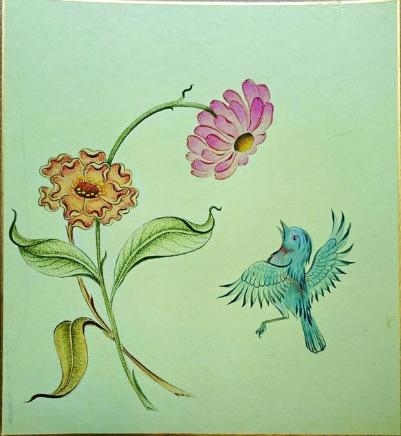 現代イラン絵画「花と鳥」