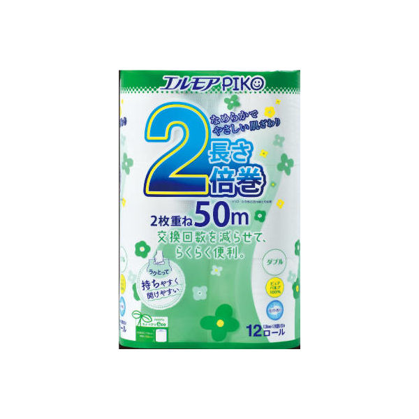 エルモア ピコ トイレットペーパー 2倍巻 12ロール ダブル 4971633162235 12ロール×6点セット カミ商事（直送品）