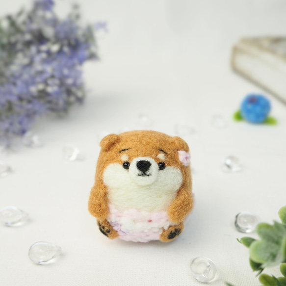 【受注製作】紫陽花パンツのまゆ柴犬の赤ちゃん(赤柴・黒柴・白柴)　羊毛フェルト