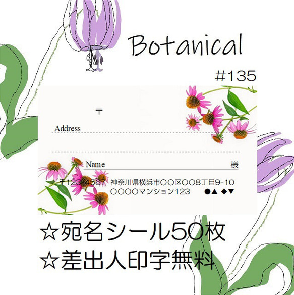 ⭐️宛名シール⭐️50枚⭐️ボタニカル⭐️Botanical⭐️#135⭐️折曲なしクリアファイル⭐️おしゃれ