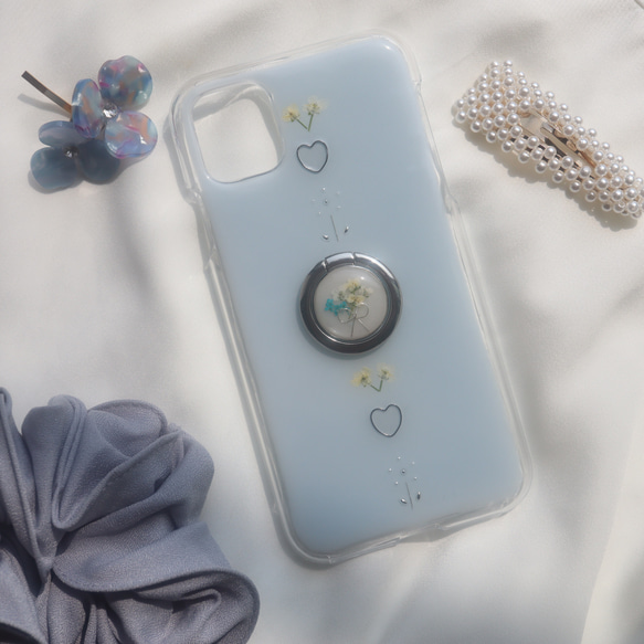 paleblueベース♡ 押し花スマホケース iPhoneケース Android Galaxy Xperia クリア