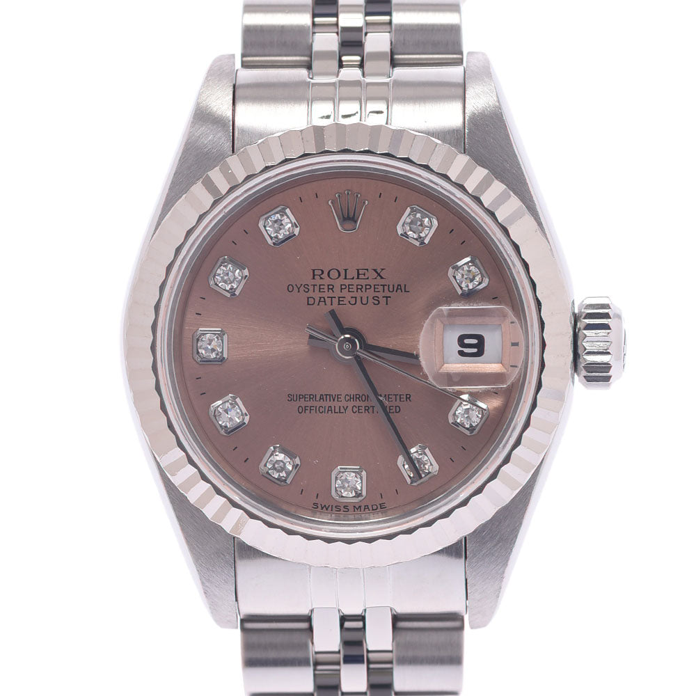 ROLEX ロレックス デイトジャスト 10Pダイヤ 69174G レディース WG/SS 腕時計 自動巻き ピンク文字盤 Aランク 中古 