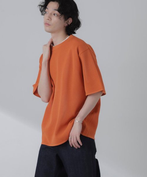 ポリメッシュリラックスクルーネックニットTシャツ