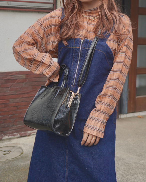 Checked Sheer Blouse (camel brown) 長袖ブラウス ブラウン 茶色 カジュアル