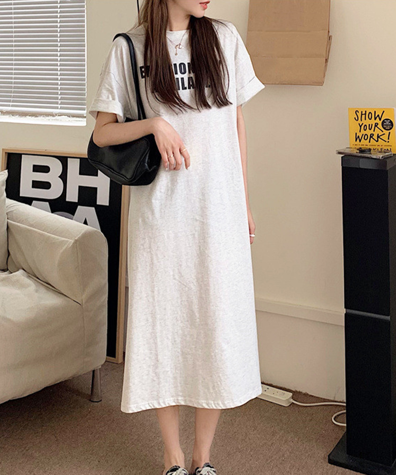 アミュレット/半袖ロゴ付きロングワンピース レディース 10代 20代 30代 春服 夏 韓国ファ･･･