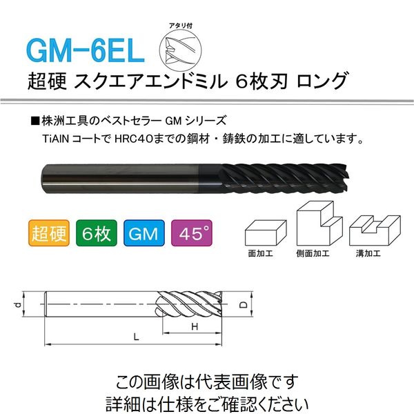 株洲ダイヤモンド切削工具 超硬 スクエアエンドミル 6枚刃 ロング GM-6EL-D12.0 1セット(2本)（直送品）