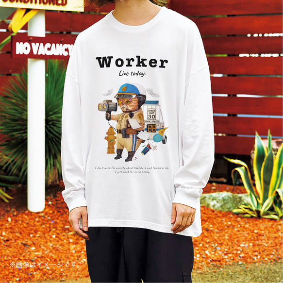 リラックスBIGシルエットTシャツ「WORKER 働くネコ。」/送料無料