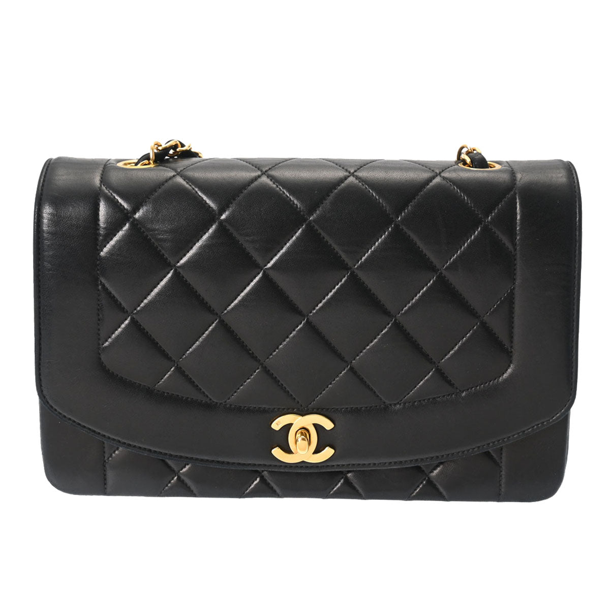 CHANEL シャネル マトラッセ ダイアナ 25cm チェーンショルダー  黒 ゴールド金具 - レディース ラムスキン ショルダーバッグ Bランク 中古 