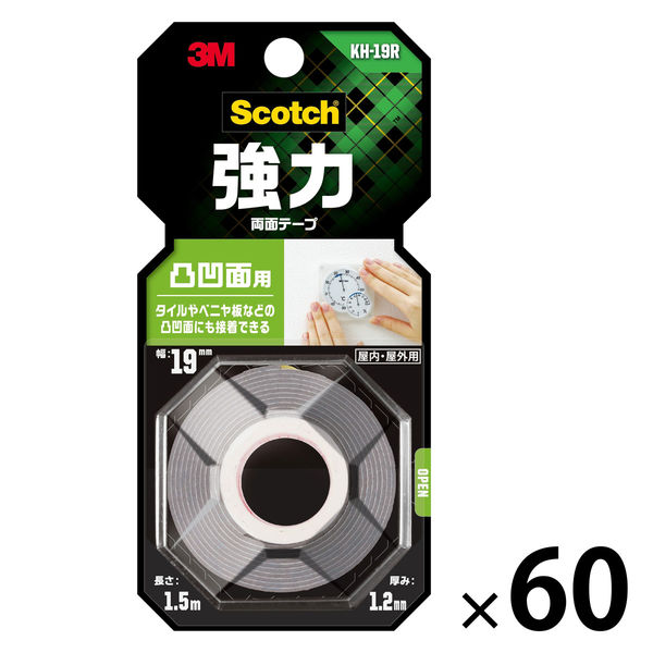 凸凹面用 強力両面テープ KH-19R 幅19mm×長さ1.5m スコッチ 3Mジャパン 1箱（60巻入）