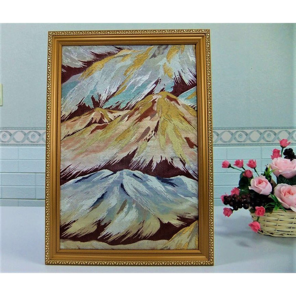 【ga005】帯リメイク品・遠山風景/額縁・展示品